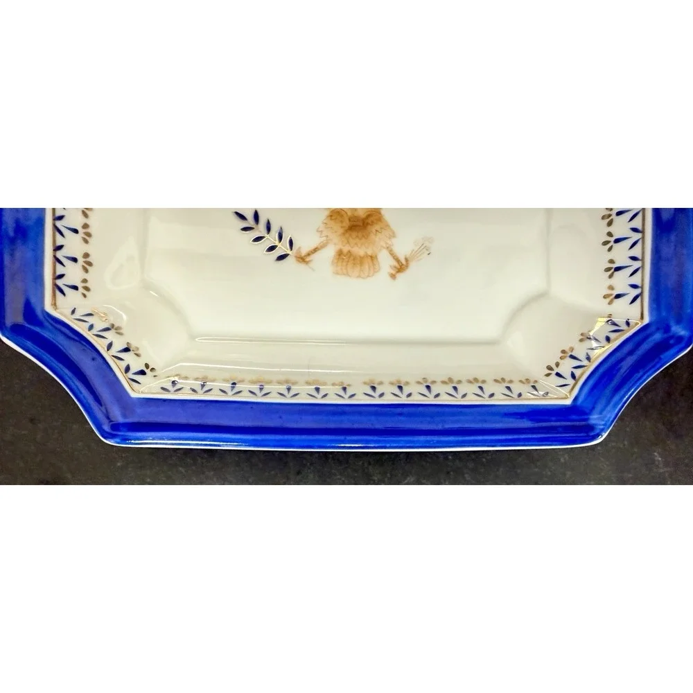 Vintage American Eagle Cobalt Blue Gold Square Dish Plate 8